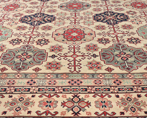 13x16 Beige Kuba Afghan Hand Knotted Wool Area Rug